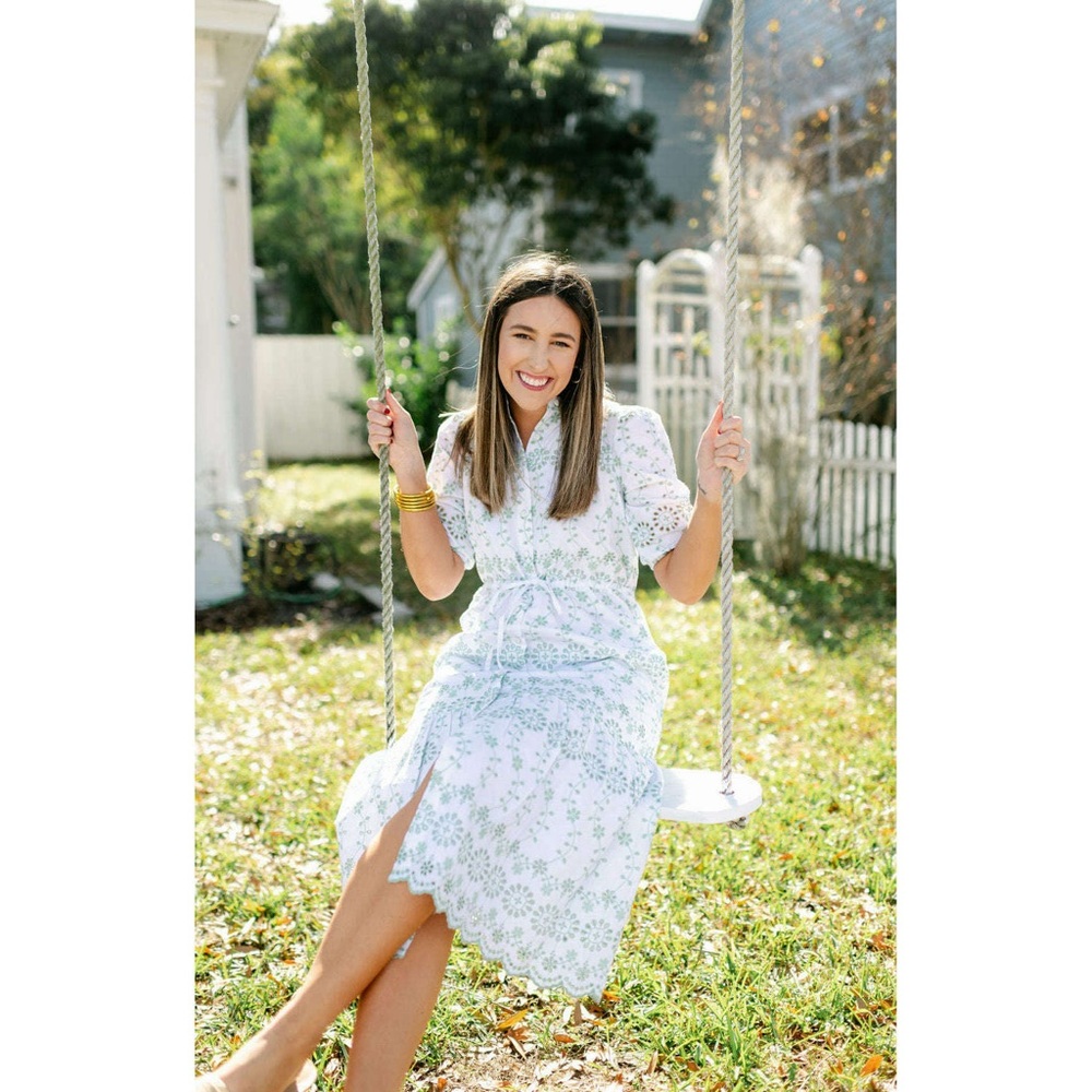 Sail to Sable Gasparilla Green Eyelet Tie Front Midi Dress